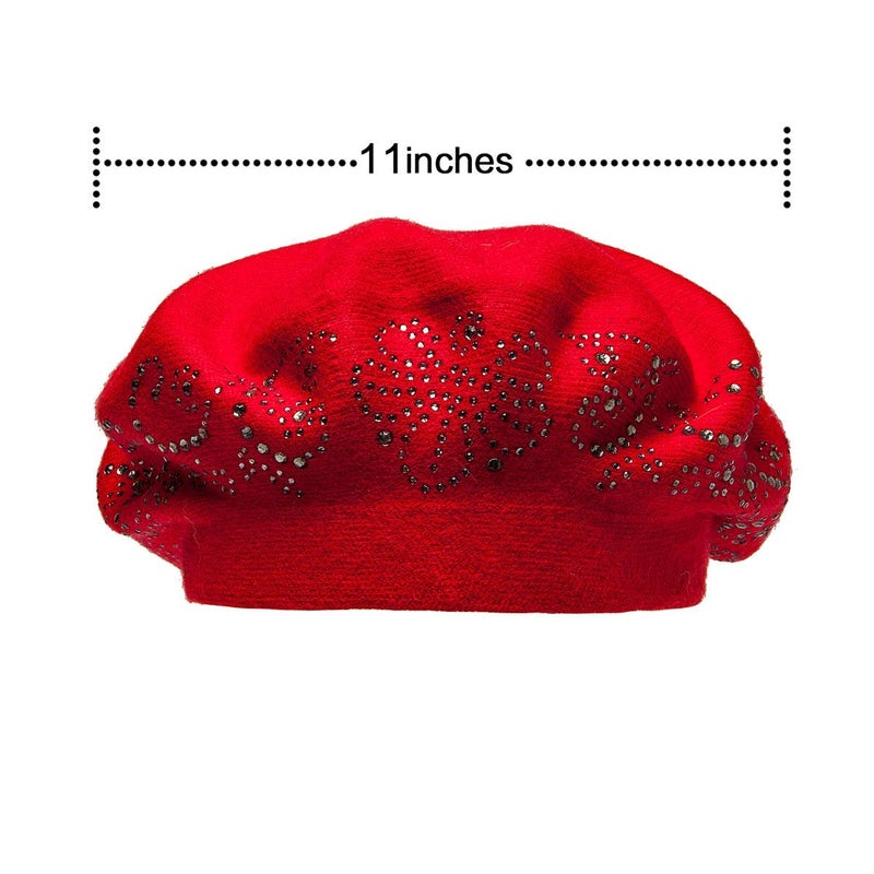 LADYBRO Red Barrette Hat French Beret for Women Ladies Dress Soft Wool Knitted Caps - Image 5